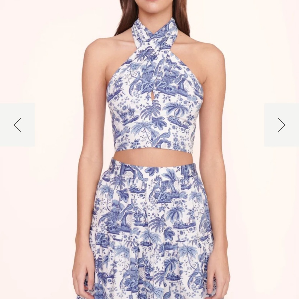 STAUD smocked Kai Halter Top - Blue Toile